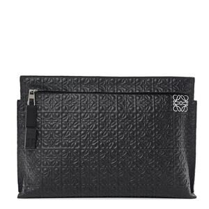 Loewe black embossed calfskin Repeat Anagram T Pouch clutch bag